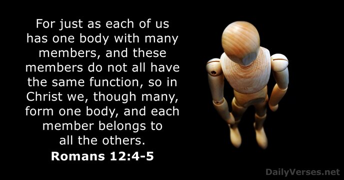 For just as each of us has one body with many members… Romans 12:4-5