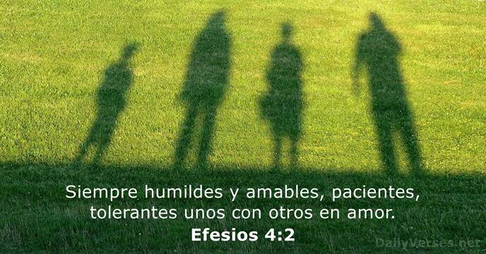Siempre humildes y amables, pacientes, tolerantes unos con otros en amor. Efesios 4:2