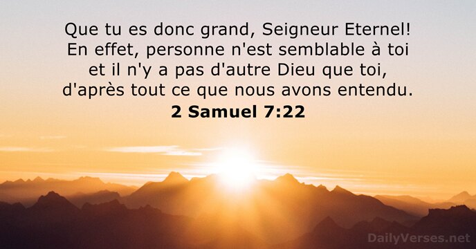 Que tu es donc grand, Seigneur Eternel! En effet, personne n'est semblable… 2 Samuel 7:22