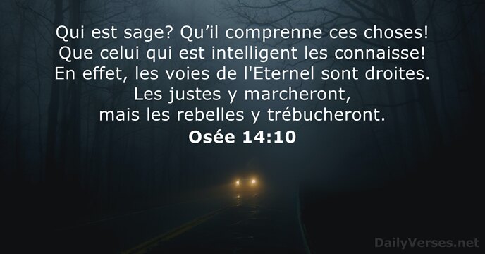 Qui est sage? Qu’il comprenne ces choses! Que celui qui est intelligent… Osée 14:10